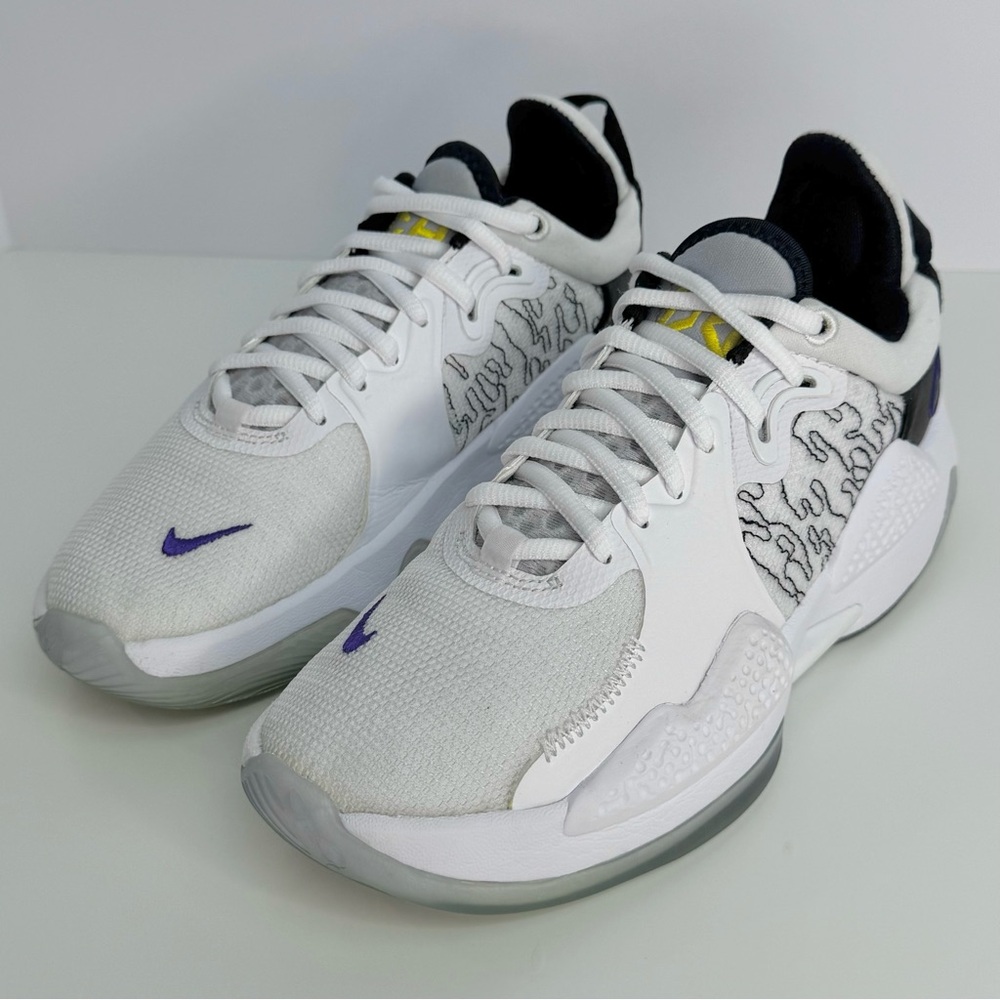 Women’s Nike Air PG 5 Athletic Shoes Size 6 Classic White, Purple &‎ Yellow